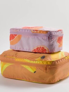 BAGGU Nylon Packing Cube Set- Archive Fruits Grapefruit & Banana